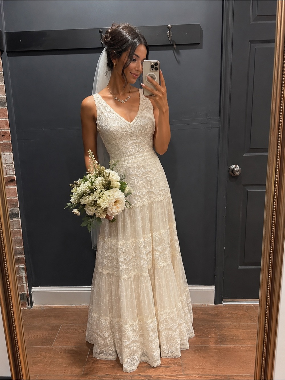 V by Viola Chan Lace A-Line Halter Cottage Dress